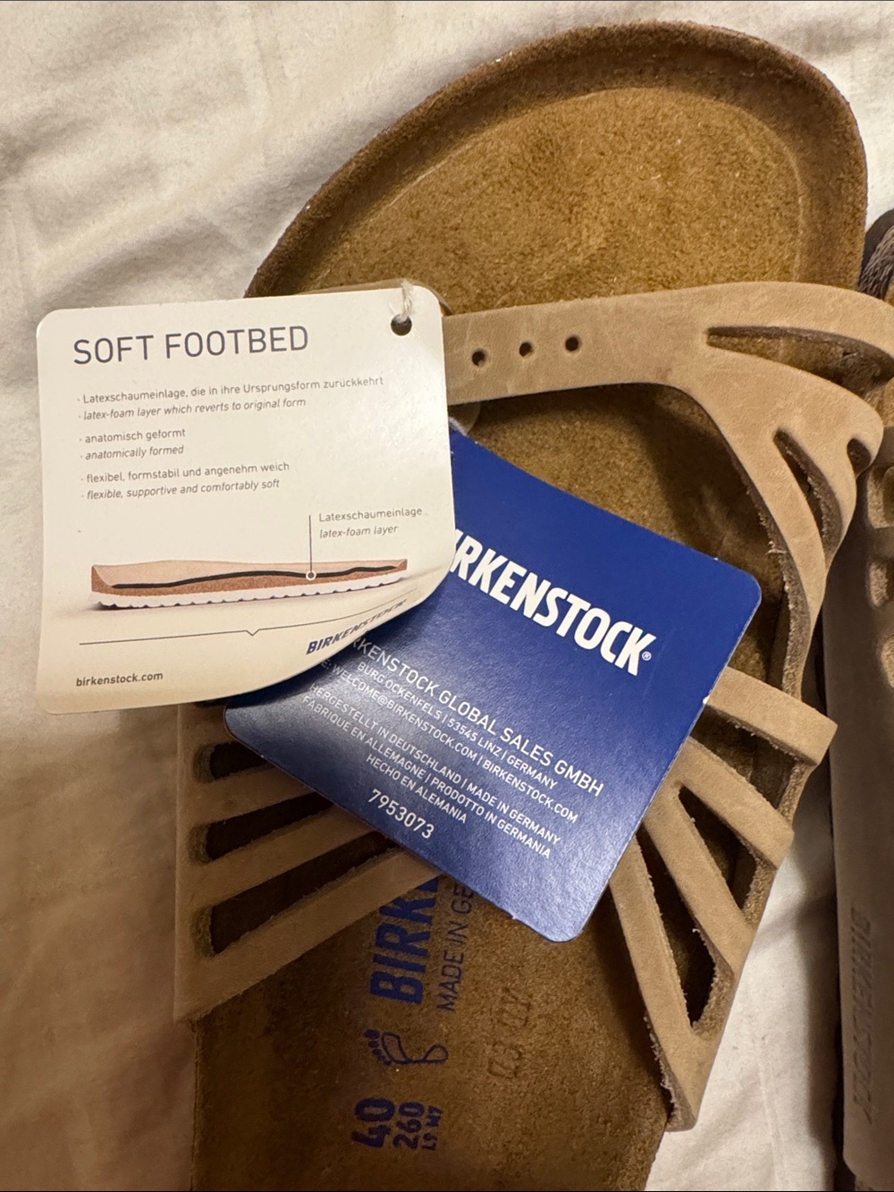 Birkenstock Women’s/Men’s Tan Suede Strappy Slide Sandals - Picture 4 of 5